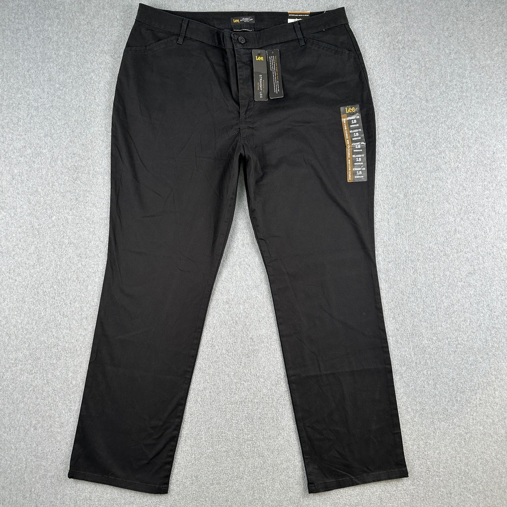 NEW Lee Pants Womens 18 Black Effortless Wash & Wear Straight Relaxed Mid Rise